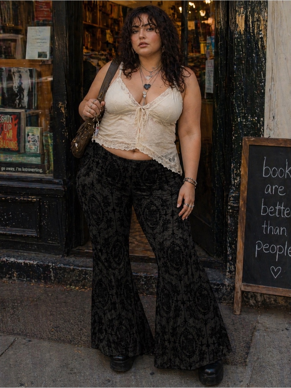 Black Gothic Velvet Burnout Flared Pants